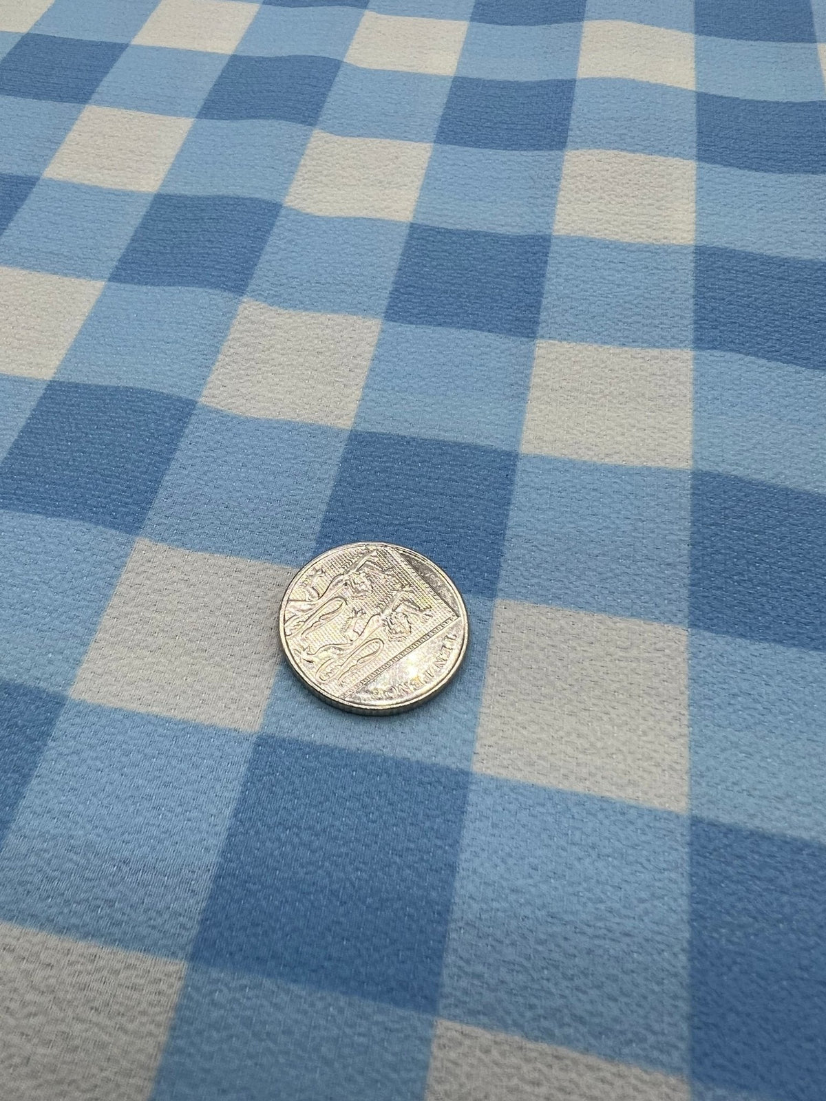 Blue White Check Print Lightweight Bubble Crepe Fabric