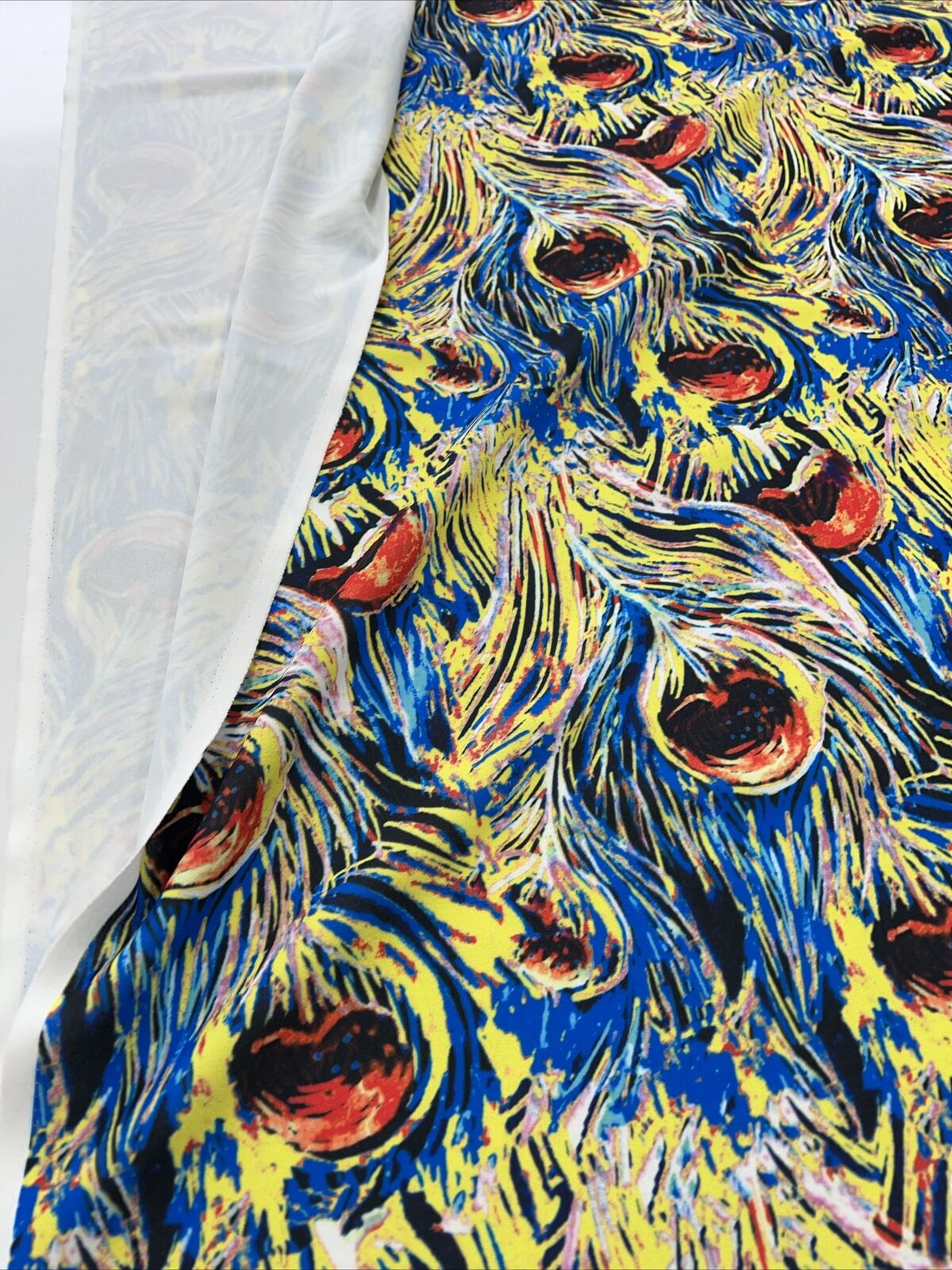 Blue Yellow Mix Printed Scuba Crepe Jersey Fabric 4 Way Stretch