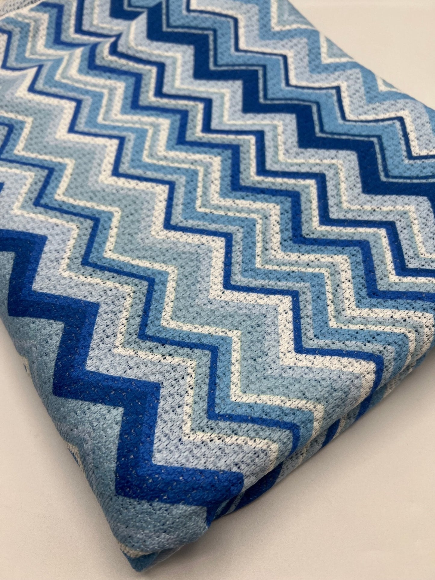 Blue Zigzag Knitted 4 Way Stretch Fabric