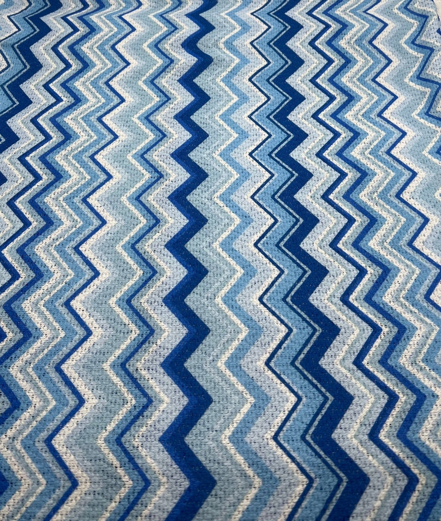 Blue Zigzag Knitted 4 Way Stretch Fabric