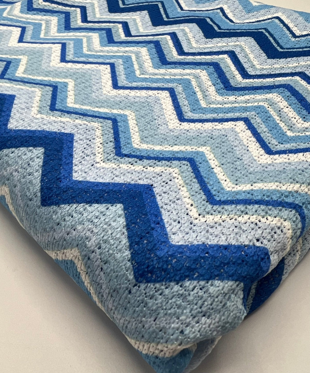 Blue Zigzag Knitted 4 Way Stretch Fabric