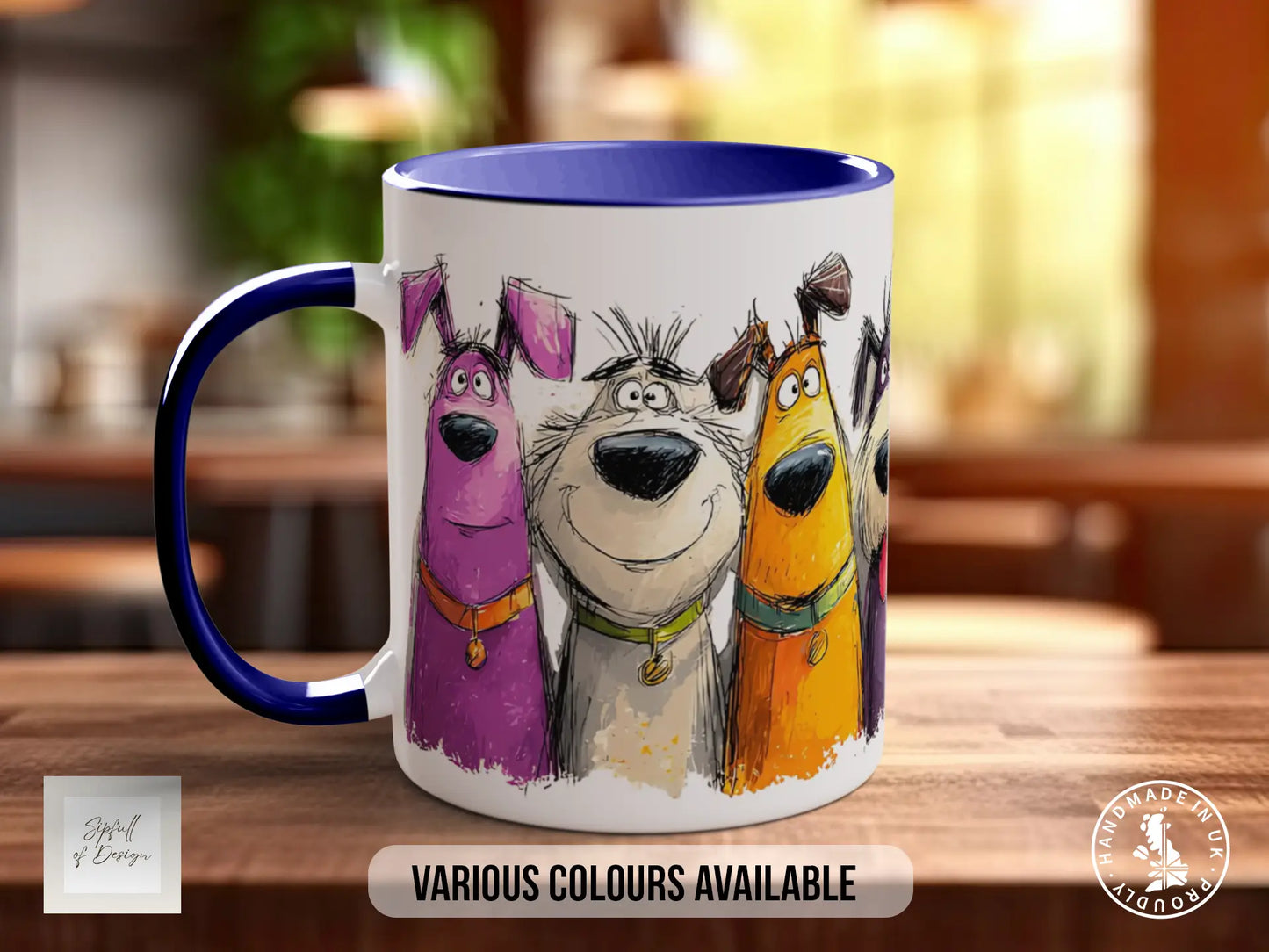 Colourful Dog Crowd Mug | Playful Dog Art | Handmade UK