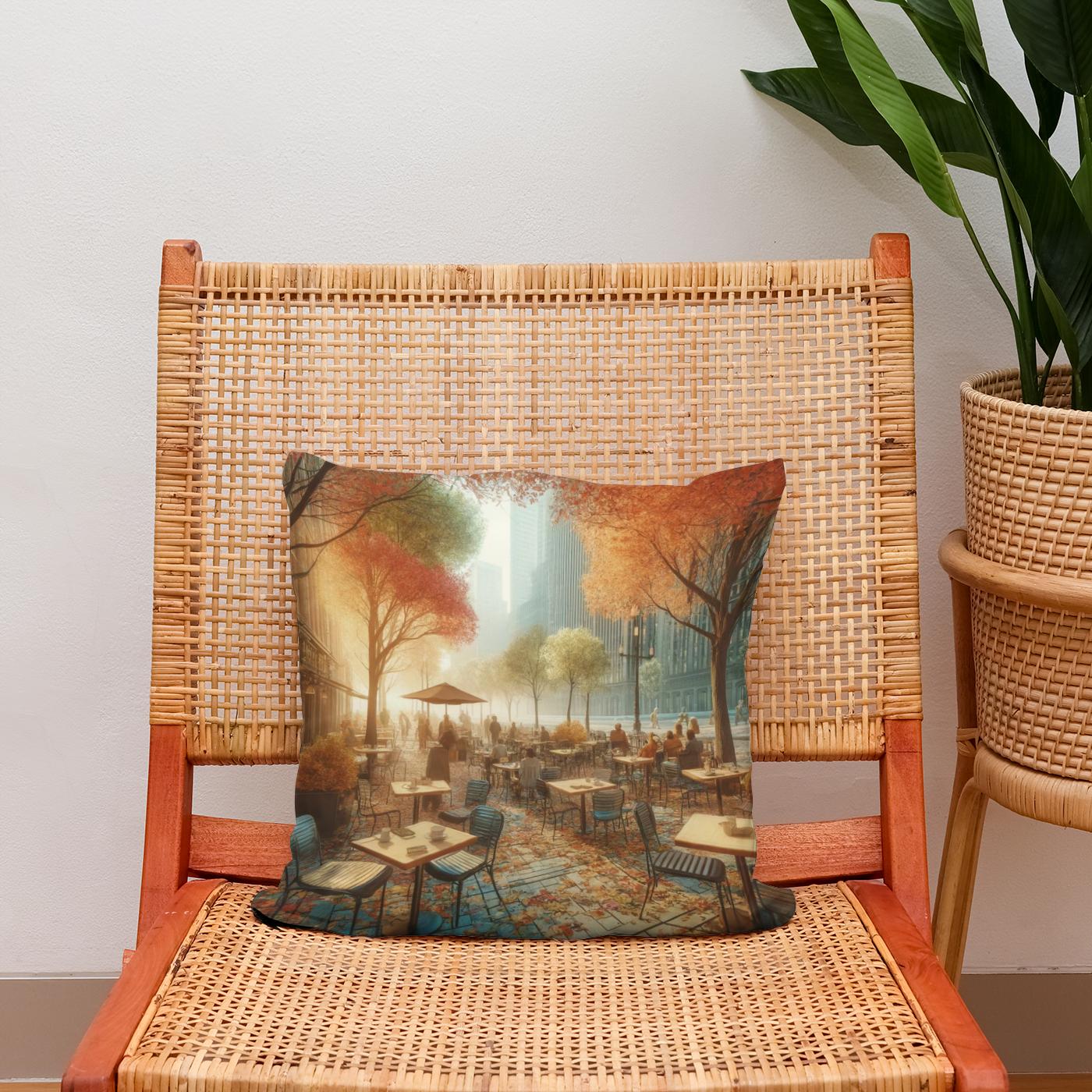 Autumn Morning Cafe Cotton Cushion