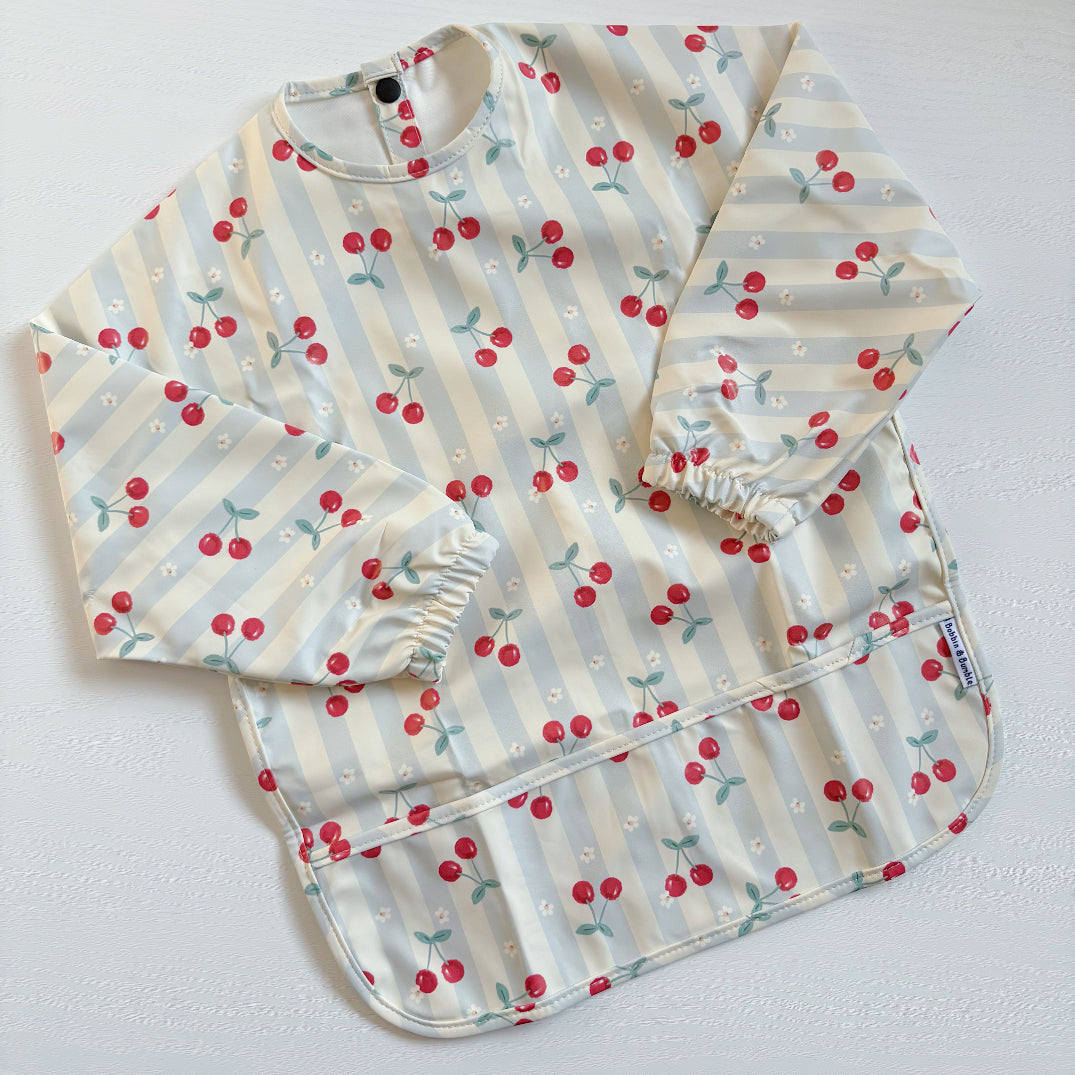 Long Sleeved Baby Bib - Cherry Stripe