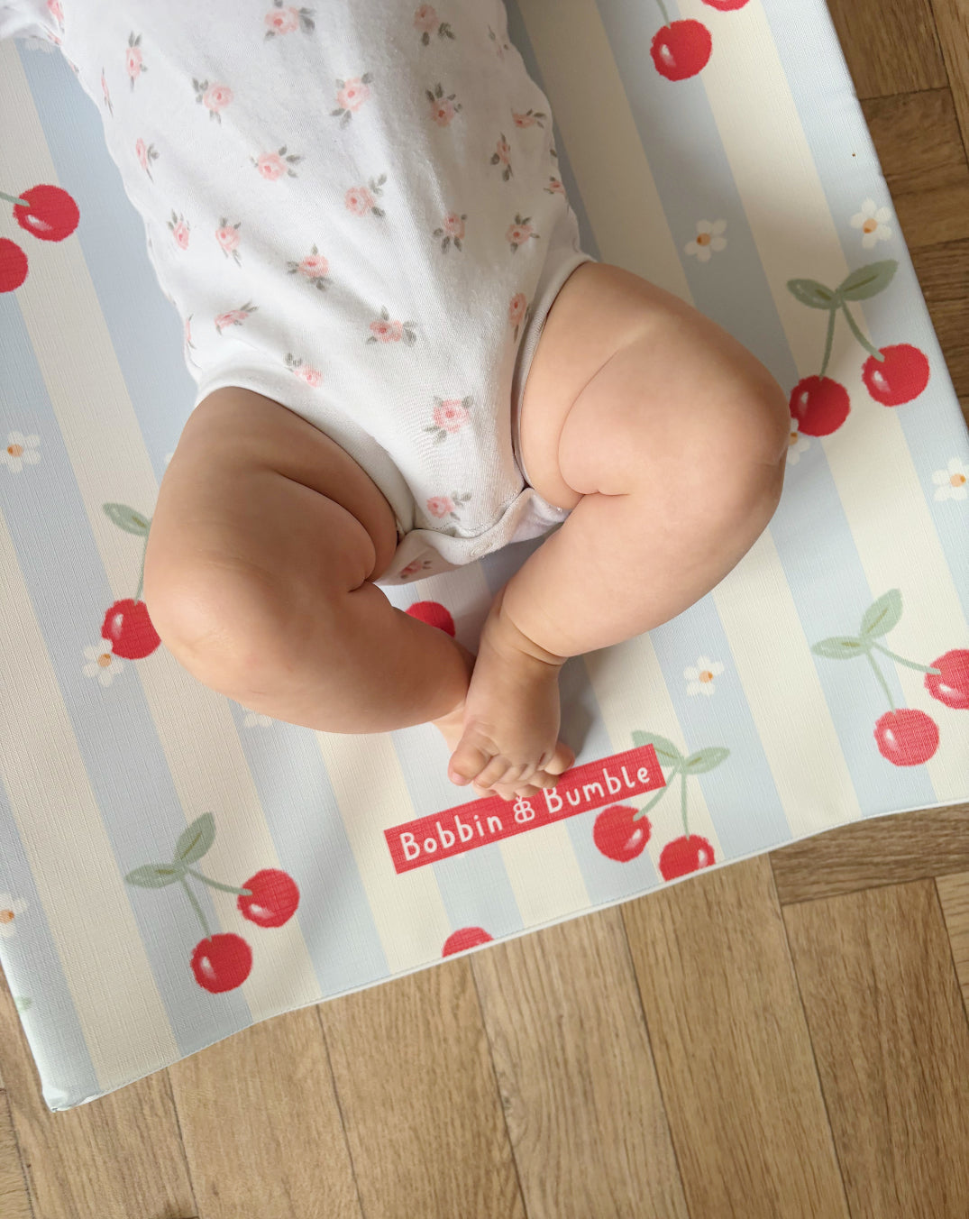 Anti-Roll Wedge Baby Changing Mat - Cherry Stripe