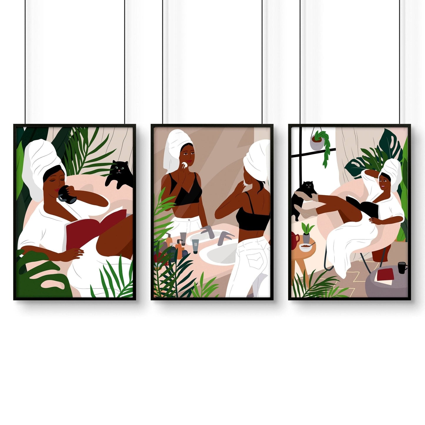 Bathroom art for walls | set of 3 Bohemian wall art