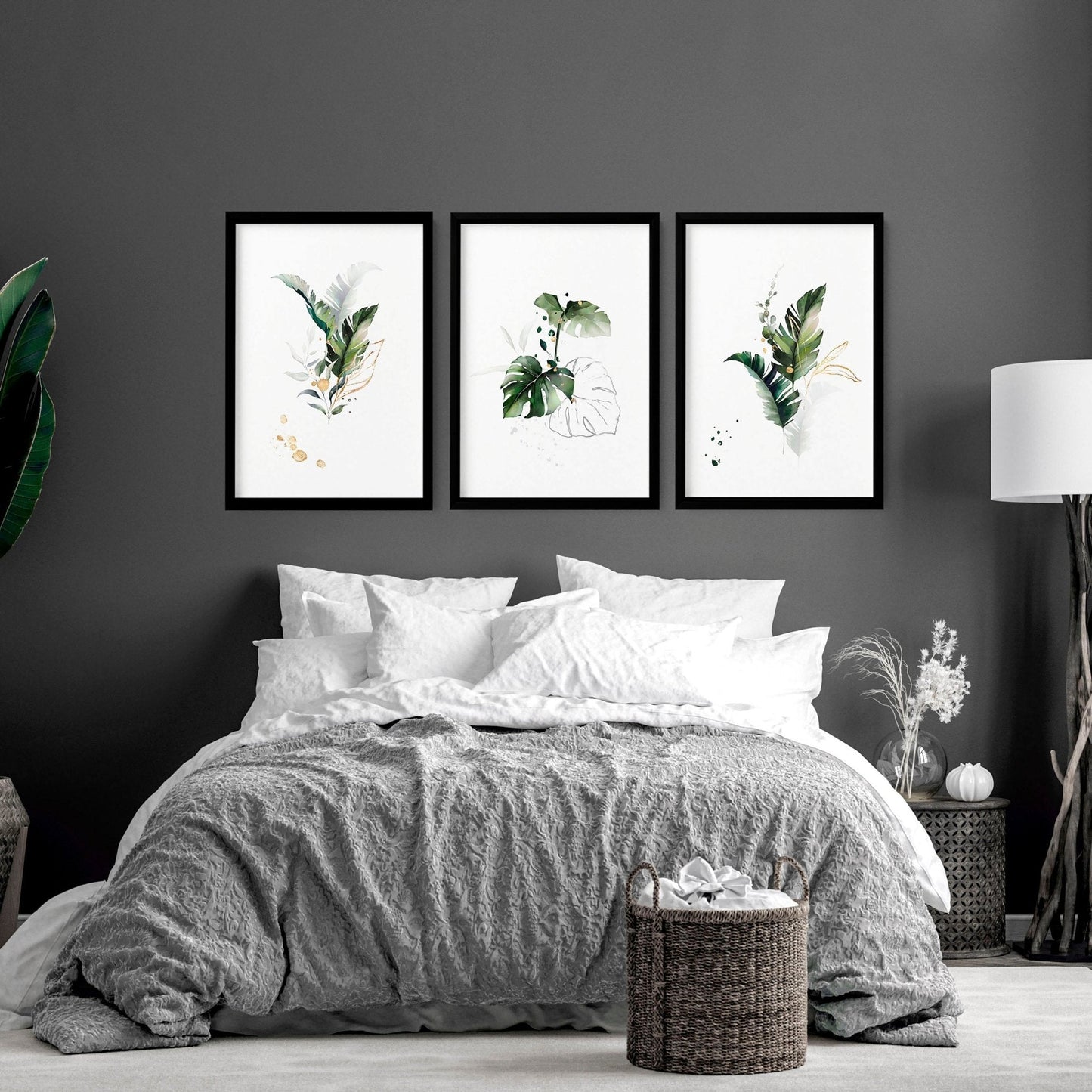 Tropical bedroom decor | set of 3 wall art prints