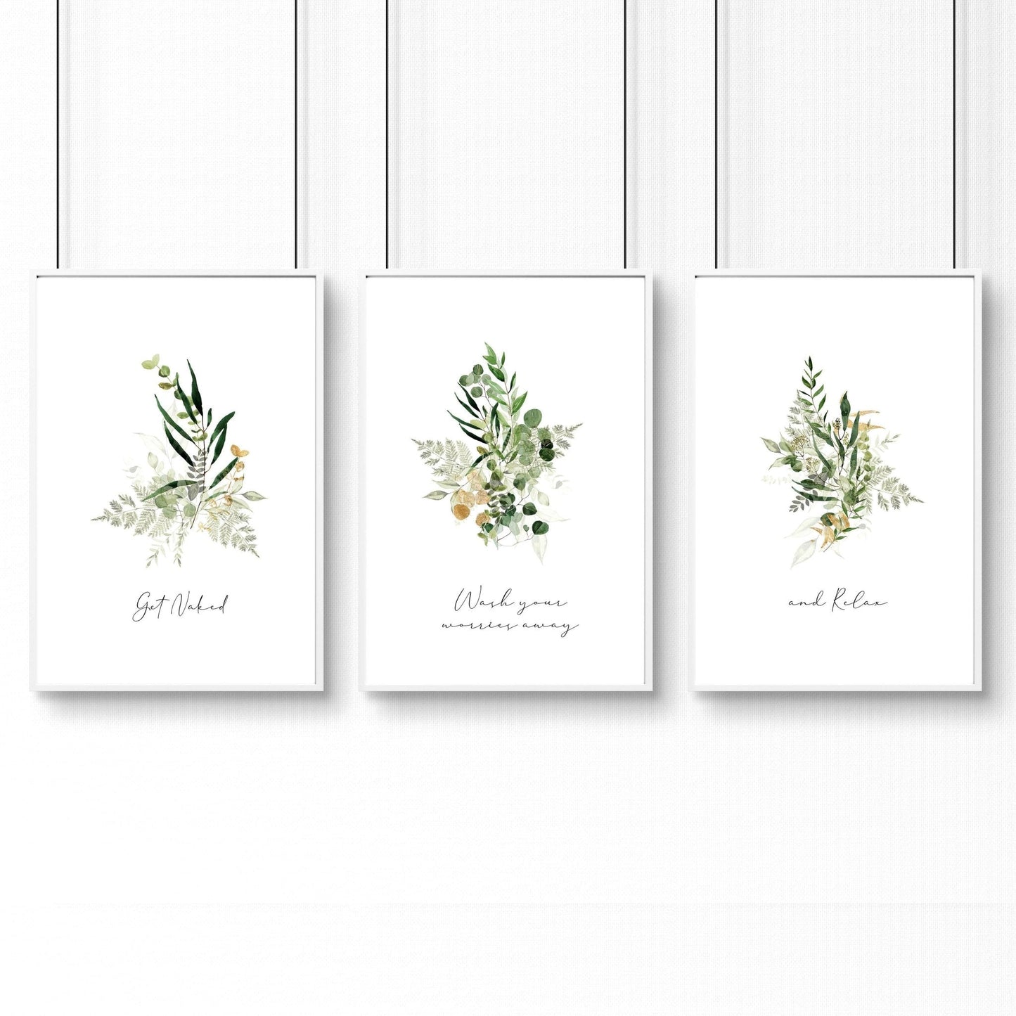 Bathroom prints for wall | set of 3 Boho Greenery wall art
