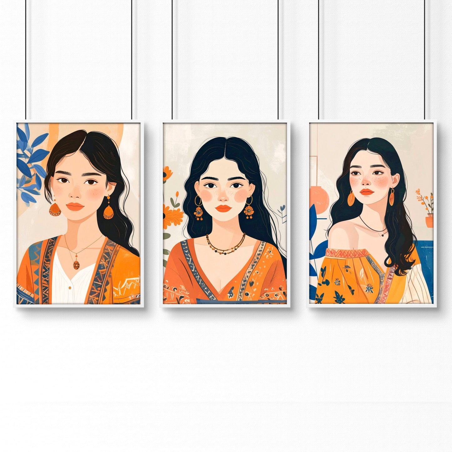 Boho Wall Art Decor | Set of 3 Boho Women Wall art Prints