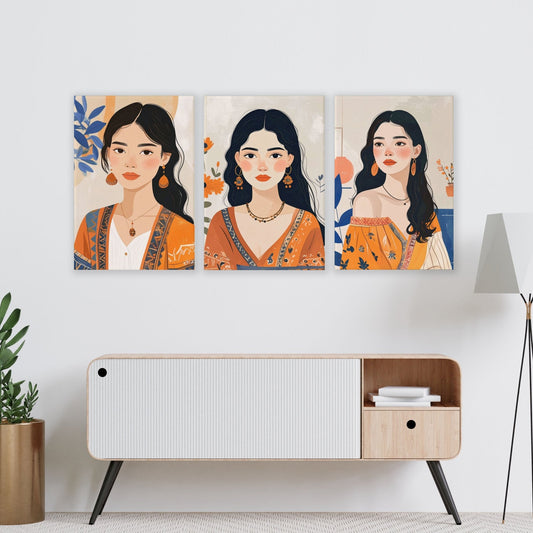 Boho Wall Art Decor | Set of 3 Boho Women Wall art Prints