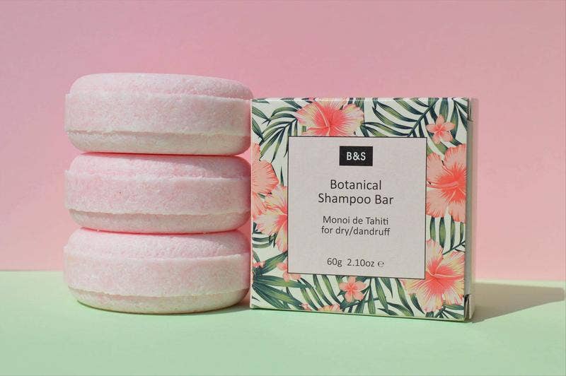 Botanical Monoi De Tahiti Enriching Shampoo & Body Bar - Plastic Free Vegan Eco Shower Bars, 60g