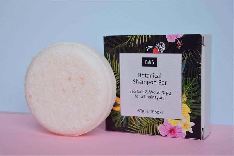 Botanical Sea Salt & Wood Sage Enriching Shampoo & Body Bar - Plastic Free Vegan Eco Shower Bars, 60g