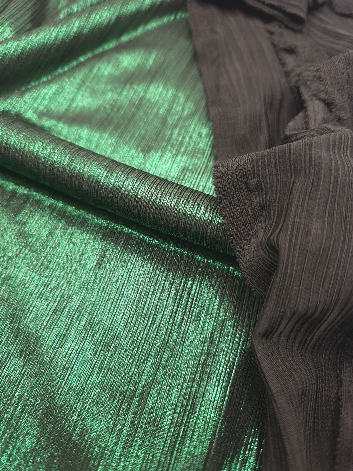 Bottle Green Metallic Foil Rib Fabric