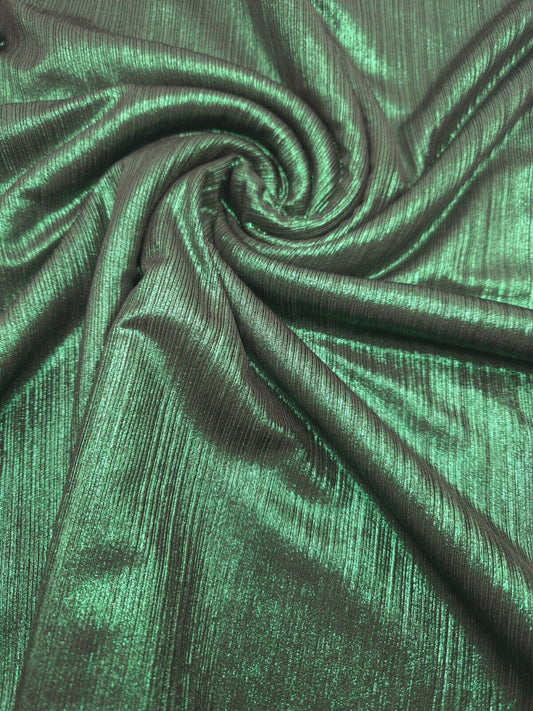 Bottle Green Metallic Foil Rib Fabric