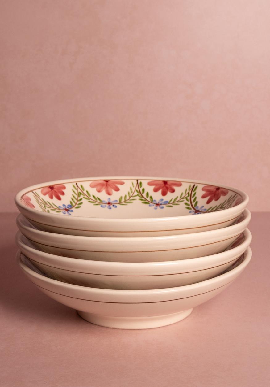 Camilla Pasta Bowl, Green Garland Set of 4