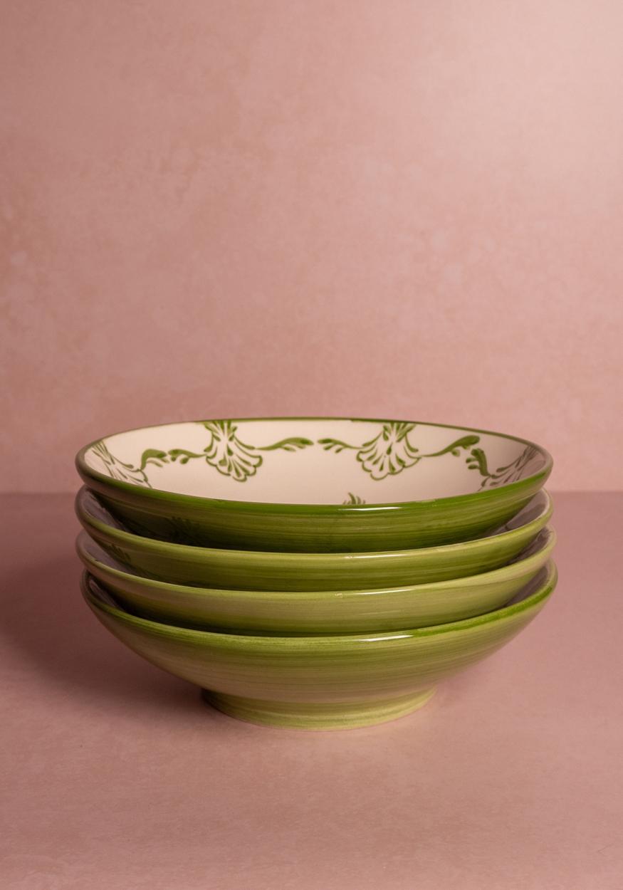 Cara Shell Pasta Bowl, Green Set of 4