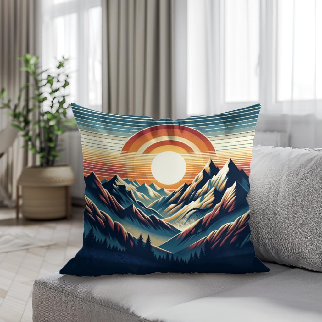 Sunset Majesty: Mountain Panoram Cotton Cushion