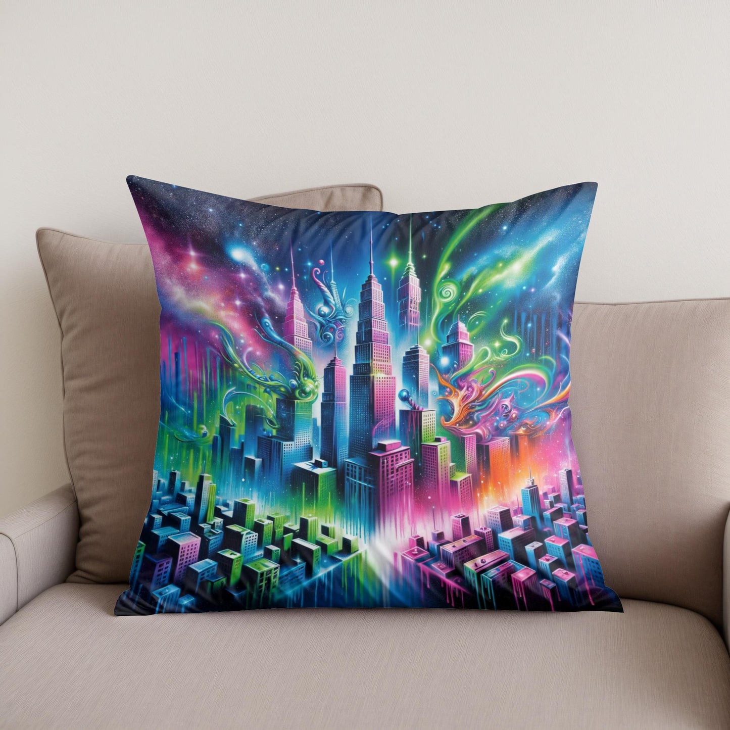 Neon Dreamscape Cotton Cushion