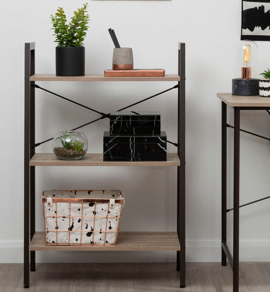 Bradbury Three Tier Grey Oak Veneer Ladder Shelf Unit