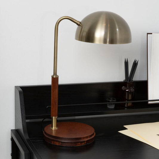 Sydnee Antique Brass Finish Task Lamp With Wood Base