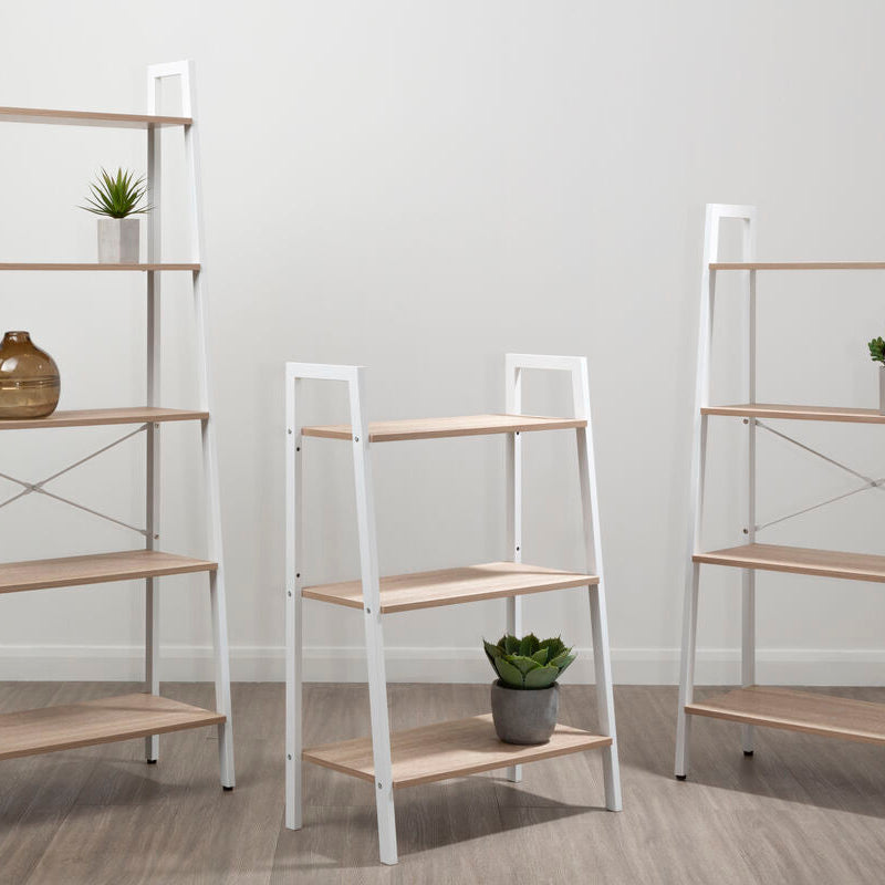 Bradbury Three Tier Natural Oak Veneer Ladder Shelf Unit