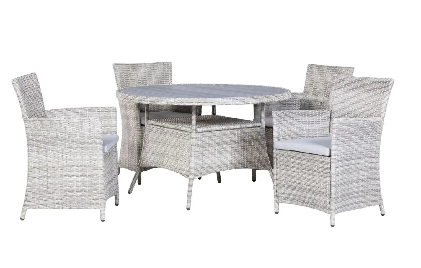 Bridgetown 4 Seater Round Rattan and Polywood Grey Garden Dining Set 120cm