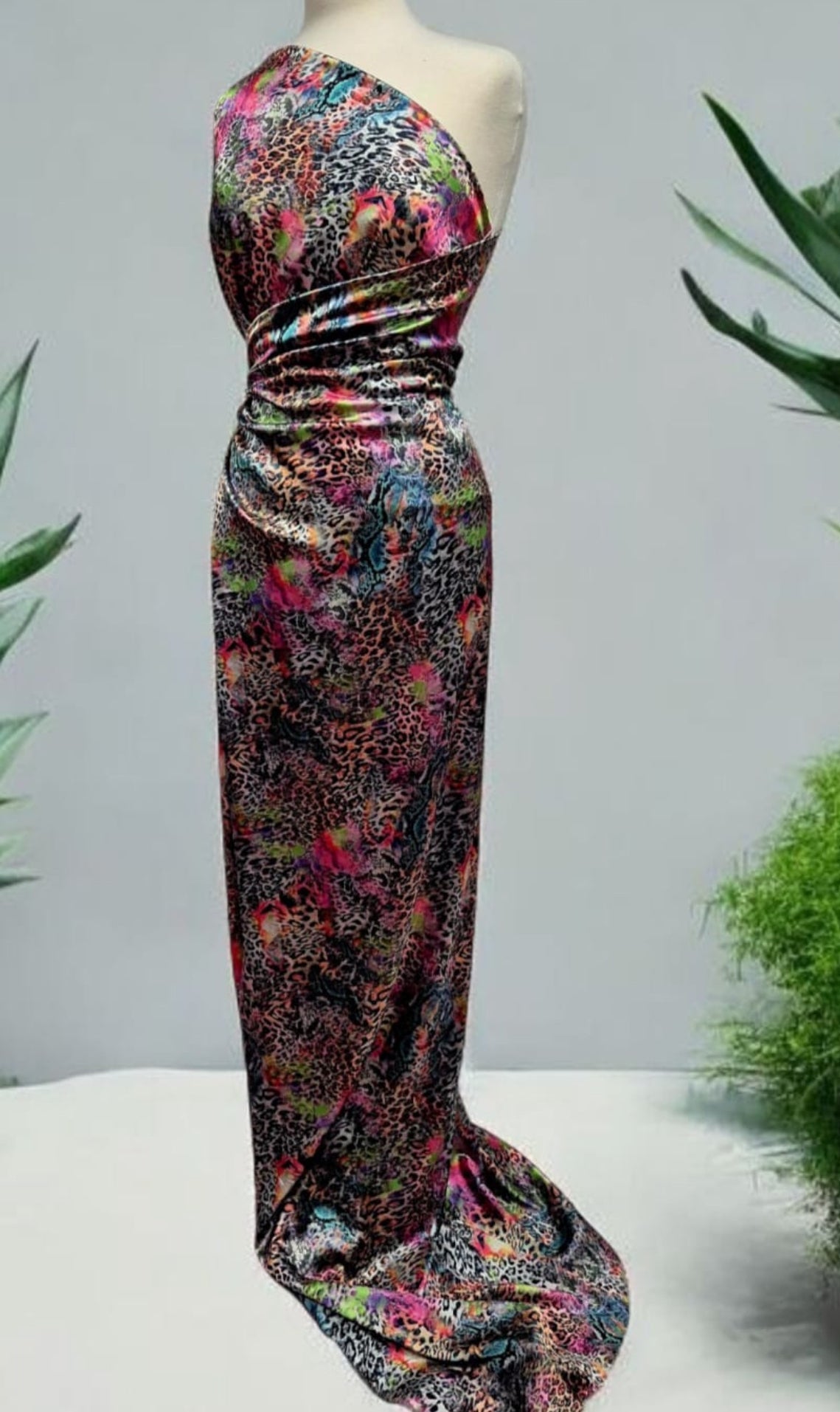 Bright Animal Floral Satin Dress Craft Fabric