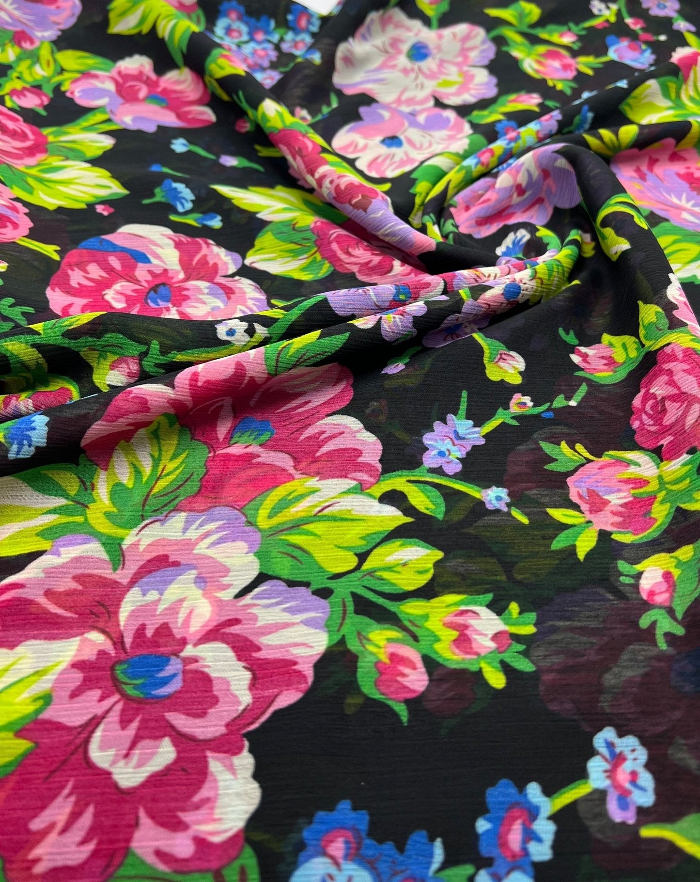 Bright Floral Green Leaves Printed Chiffon Dress Fabric