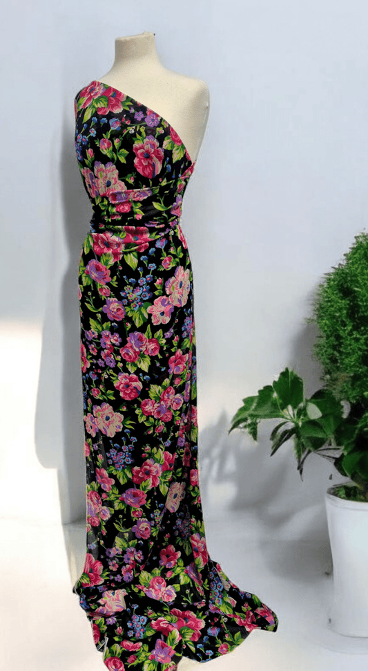 Bright Floral Green Leaves Printed Chiffon Dress Fabric
