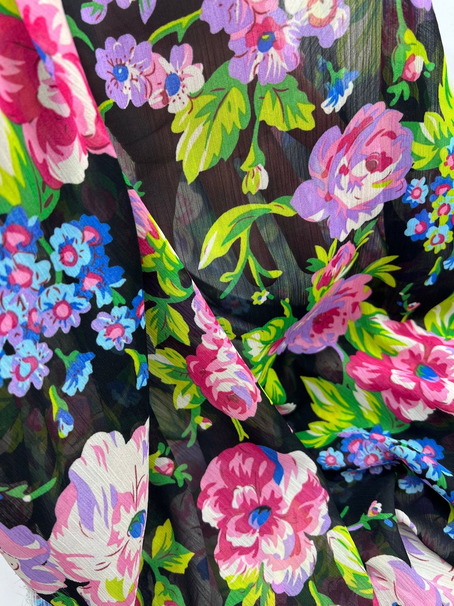 Bright Floral Green Leaves Printed Chiffon Dress Fabric