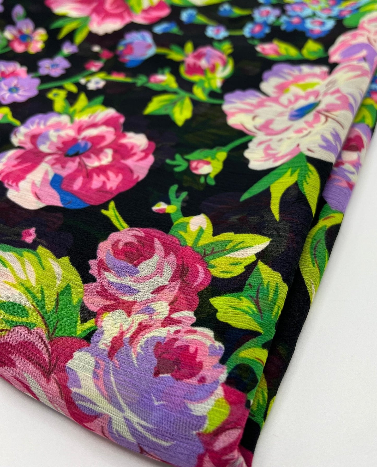 Bright Floral Green Leaves Printed Chiffon Dress Fabric