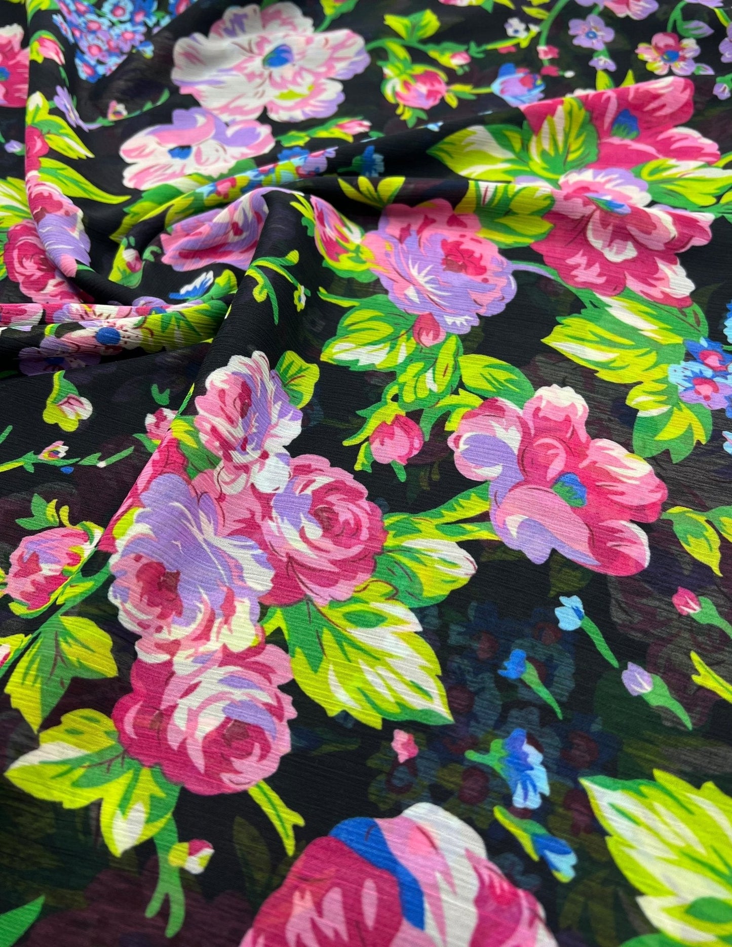 Bright Floral Green Leaves Printed Chiffon Dress Fabric