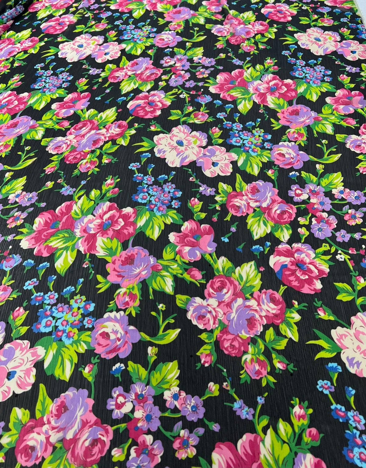 Bright Floral Green Leaves Printed Chiffon Dress Fabric