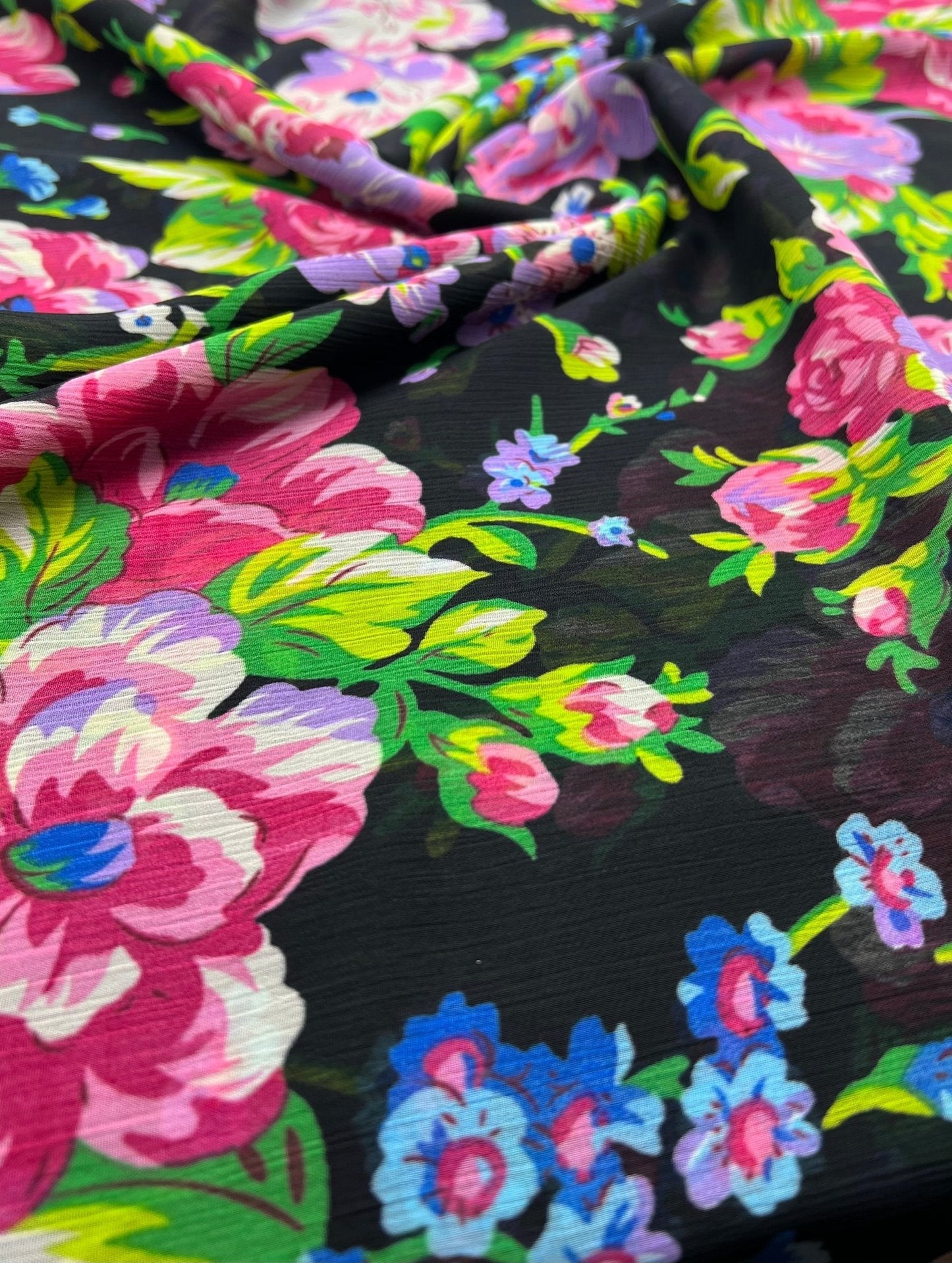 Bright Floral Green Leaves Printed Chiffon Dress Fabric