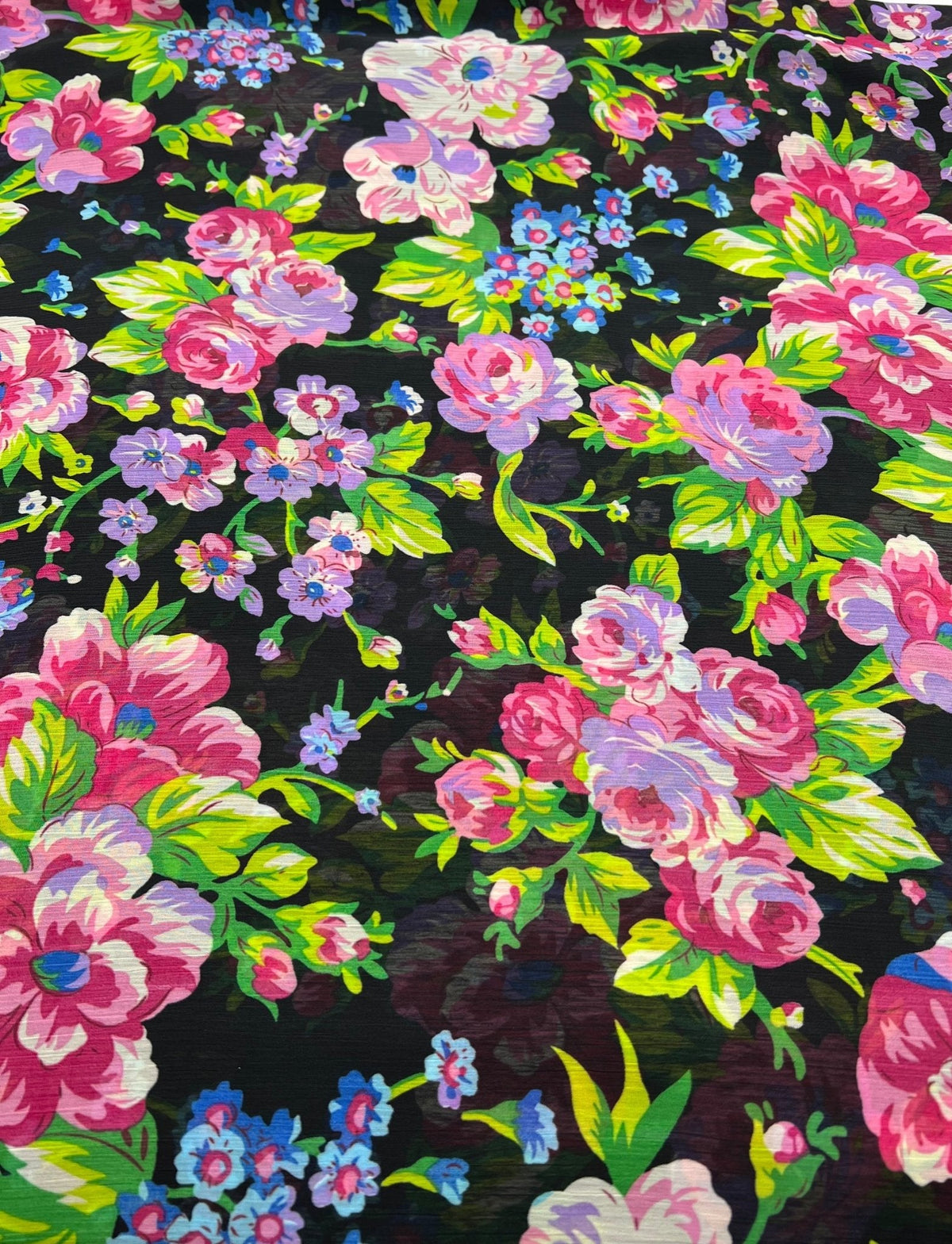 Bright Floral Green Leaves Printed Chiffon Dress Fabric