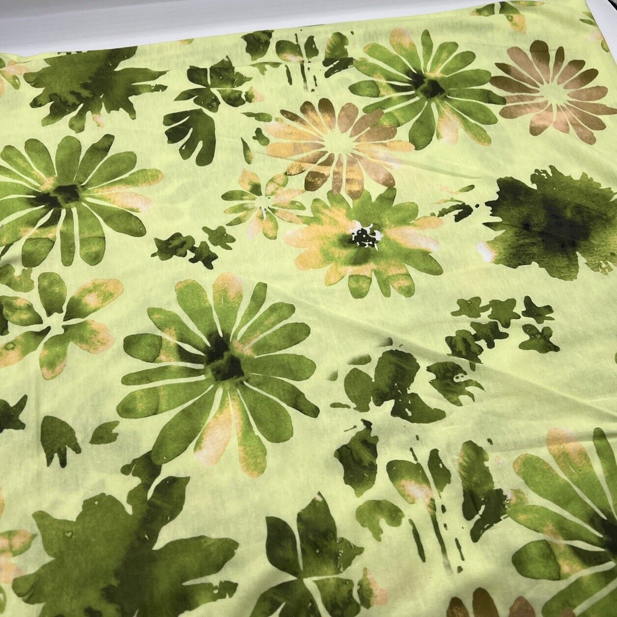 Bright Green Floral Print Spun Poly Stretch Fabric