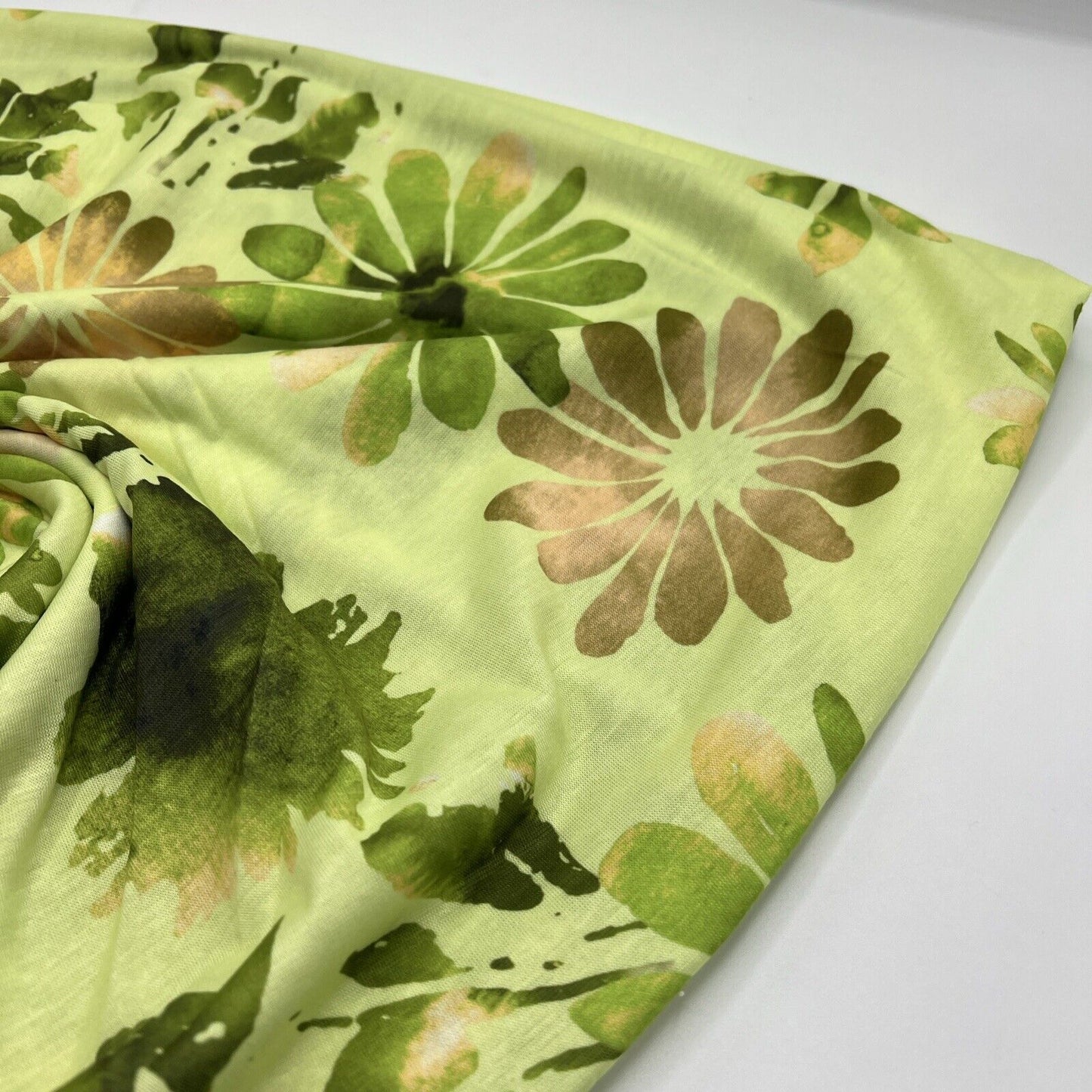 Bright Green Floral Print Spun Poly Stretch Fabric
