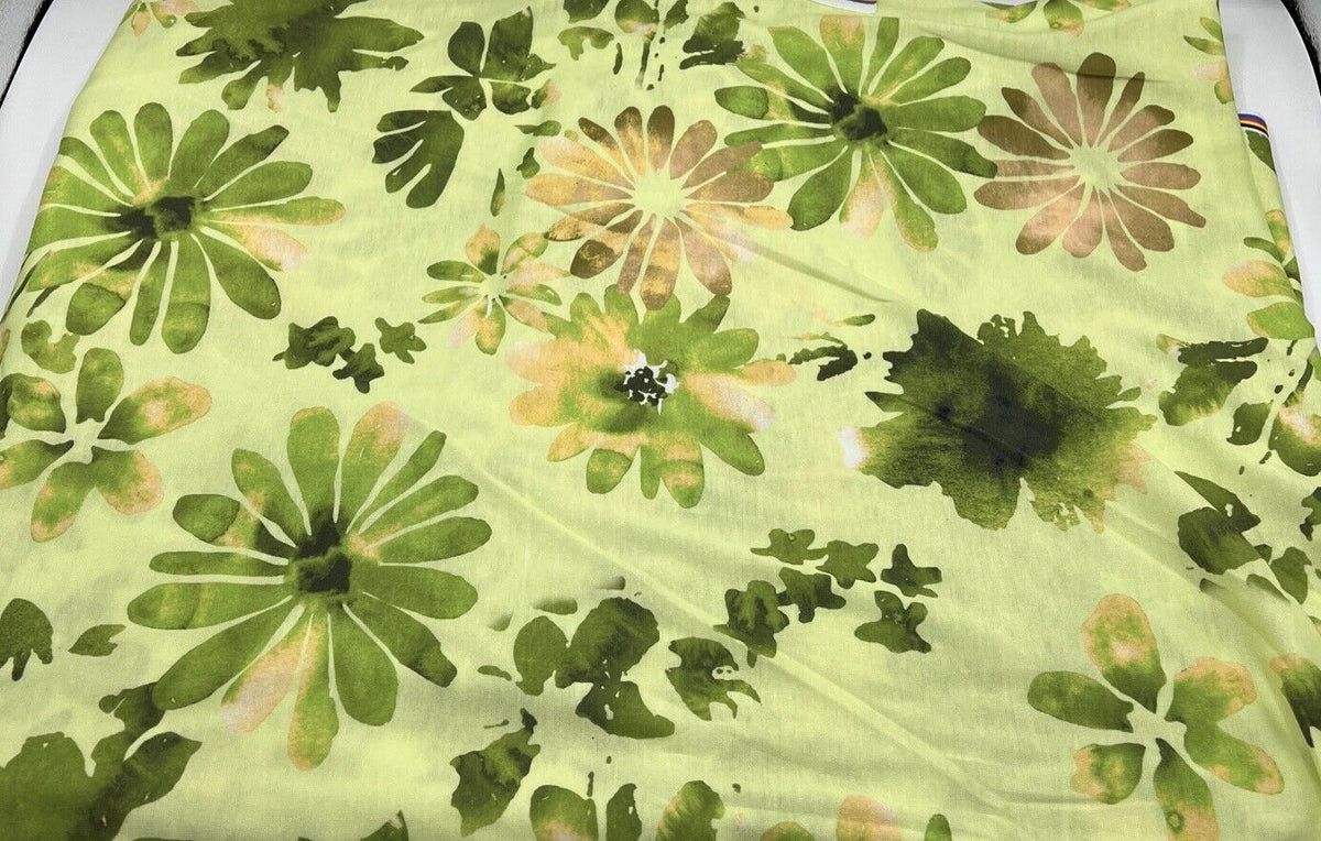 Bright Green Floral Print Spun Poly Stretch Fabric