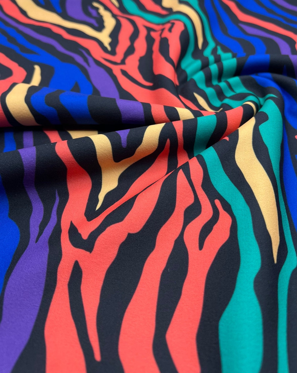 Bright Multi Animal Printed Scuba Crepe Jersey Fabric 4 Way Stretch