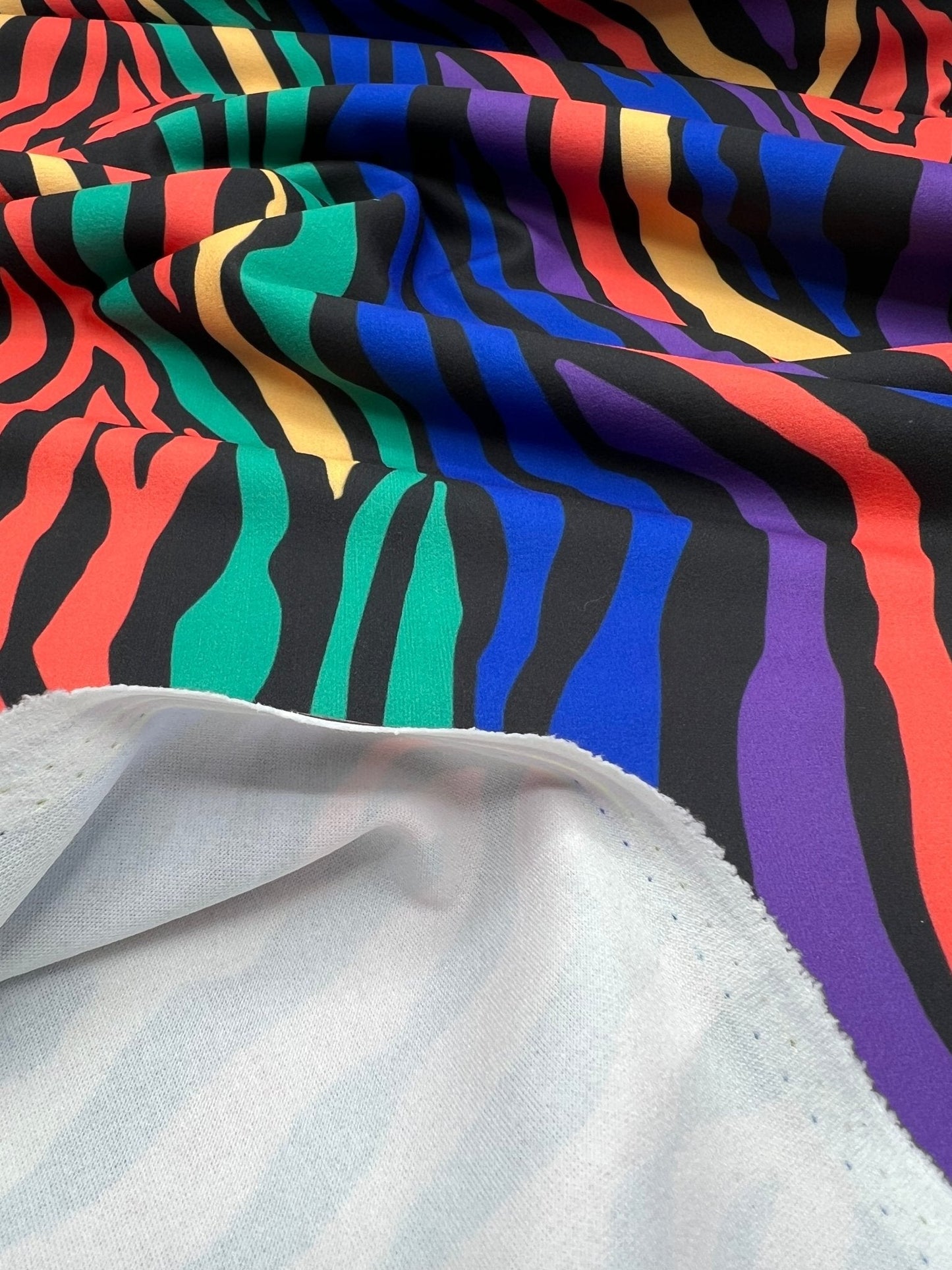 Bright Multi Animal Printed Scuba Crepe Jersey Fabric 4 Way Stretch
