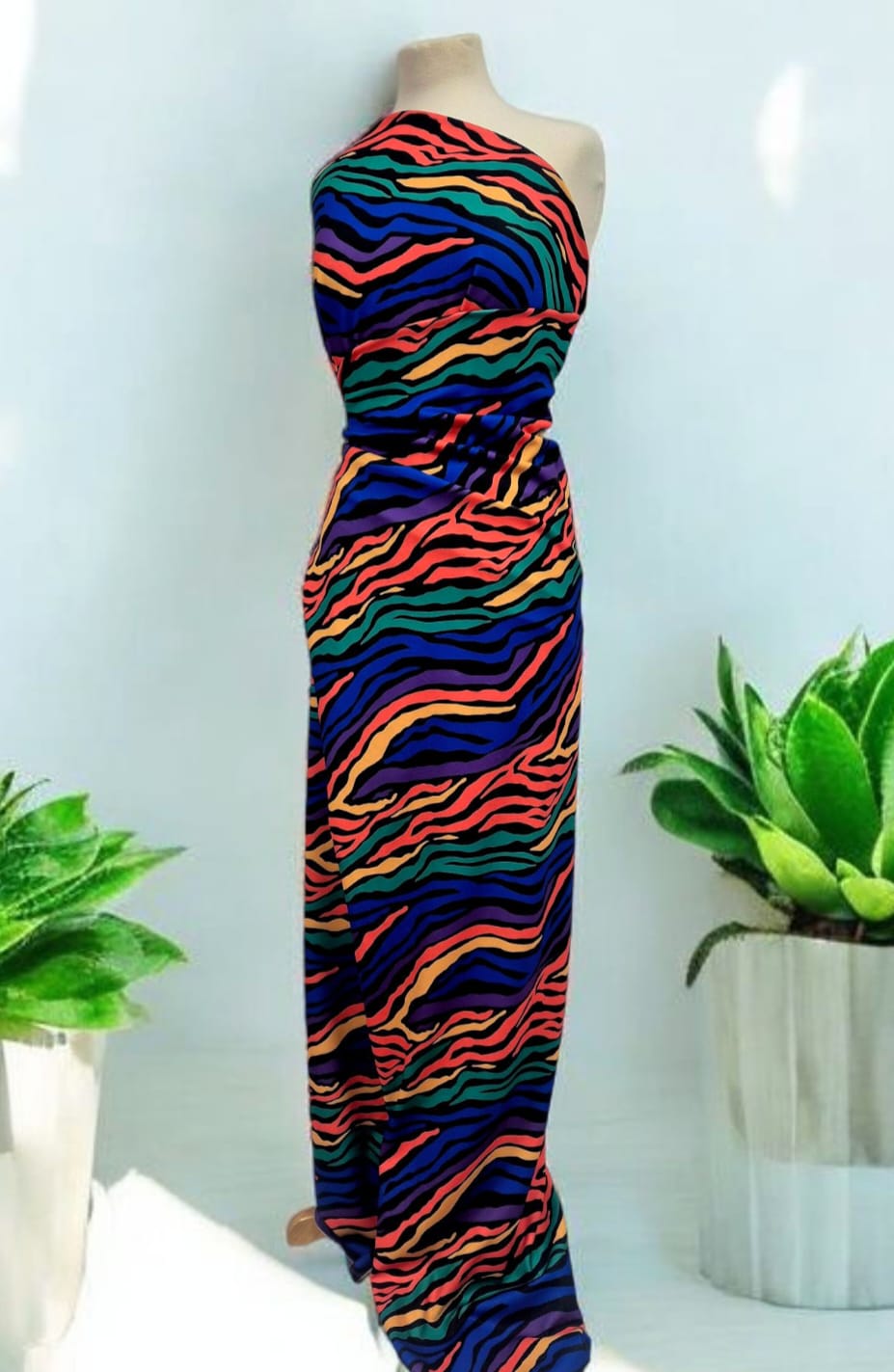 Bright Multi Animal Printed Scuba Crepe Jersey Fabric 4 Way Stretch