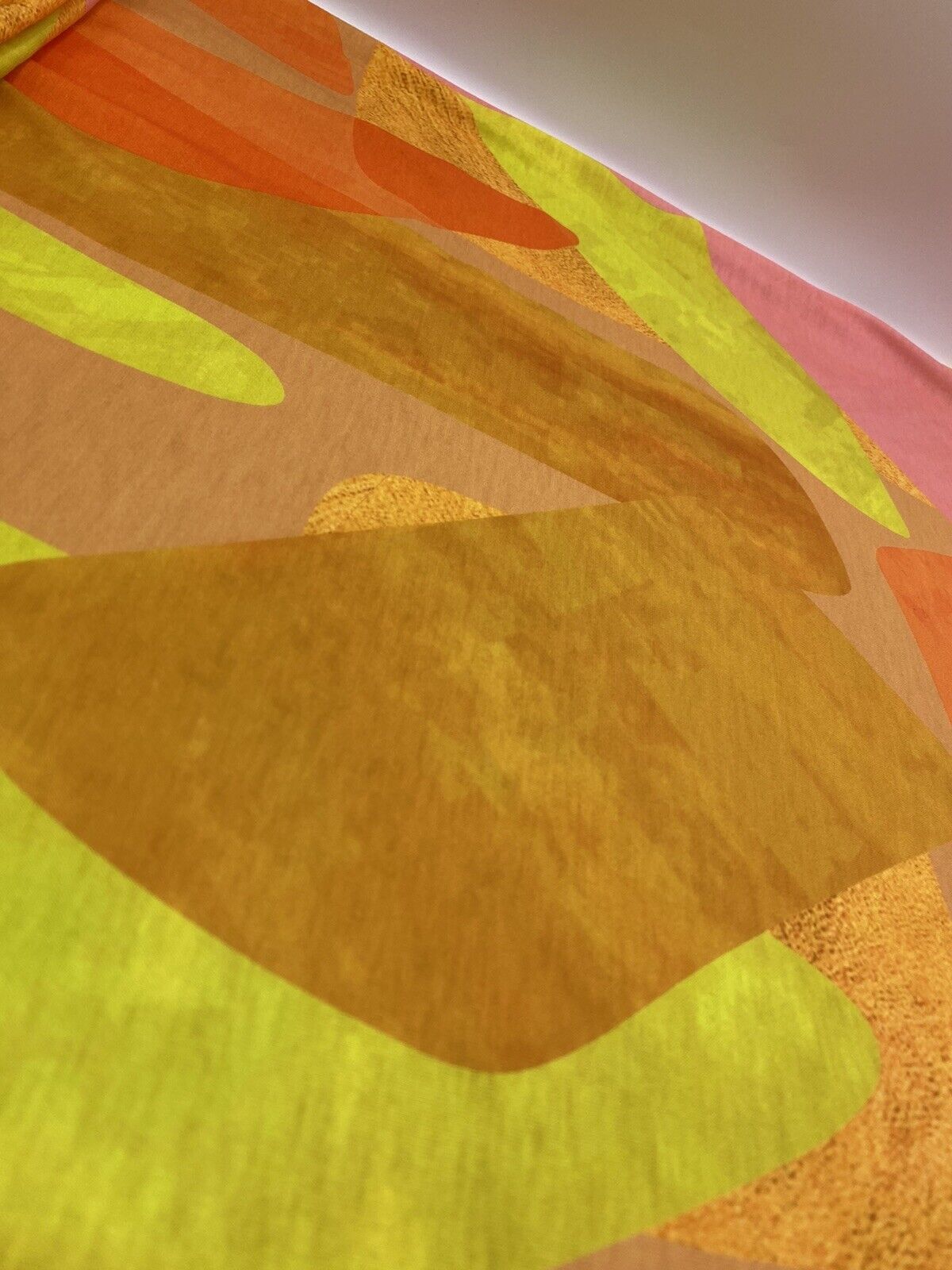 Bright Orange, Pink & Yellow Multi Print Spun Poly Stretch Fabric