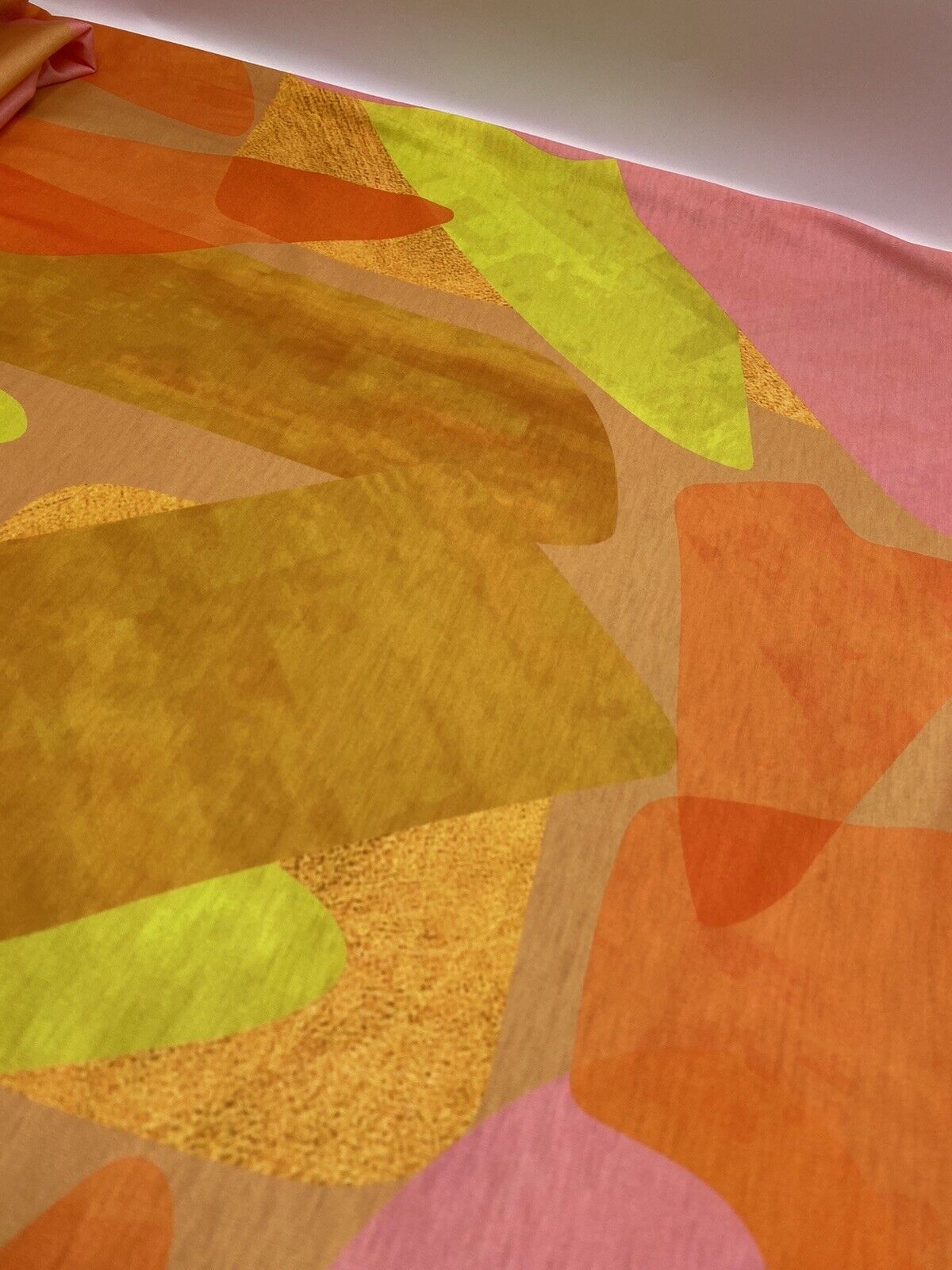 Bright Orange, Pink & Yellow Multi Print Spun Poly Stretch Fabric