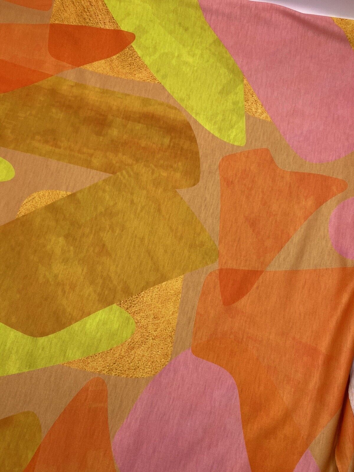 Bright Orange, Pink & Yellow Multi Print Spun Poly Stretch Fabric