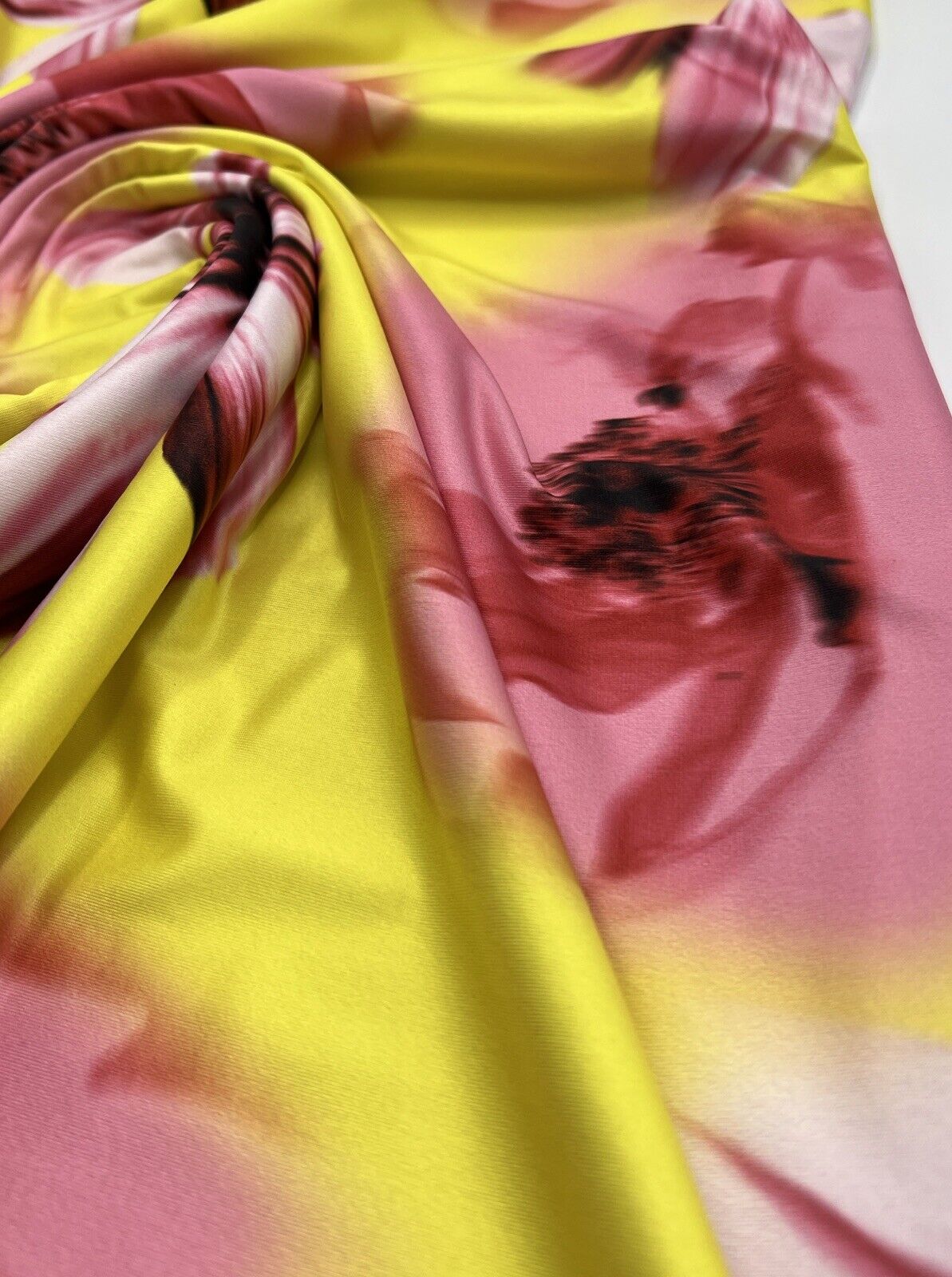 Bright Yellow Floral Print Soft Touch Stretch Fabrics
