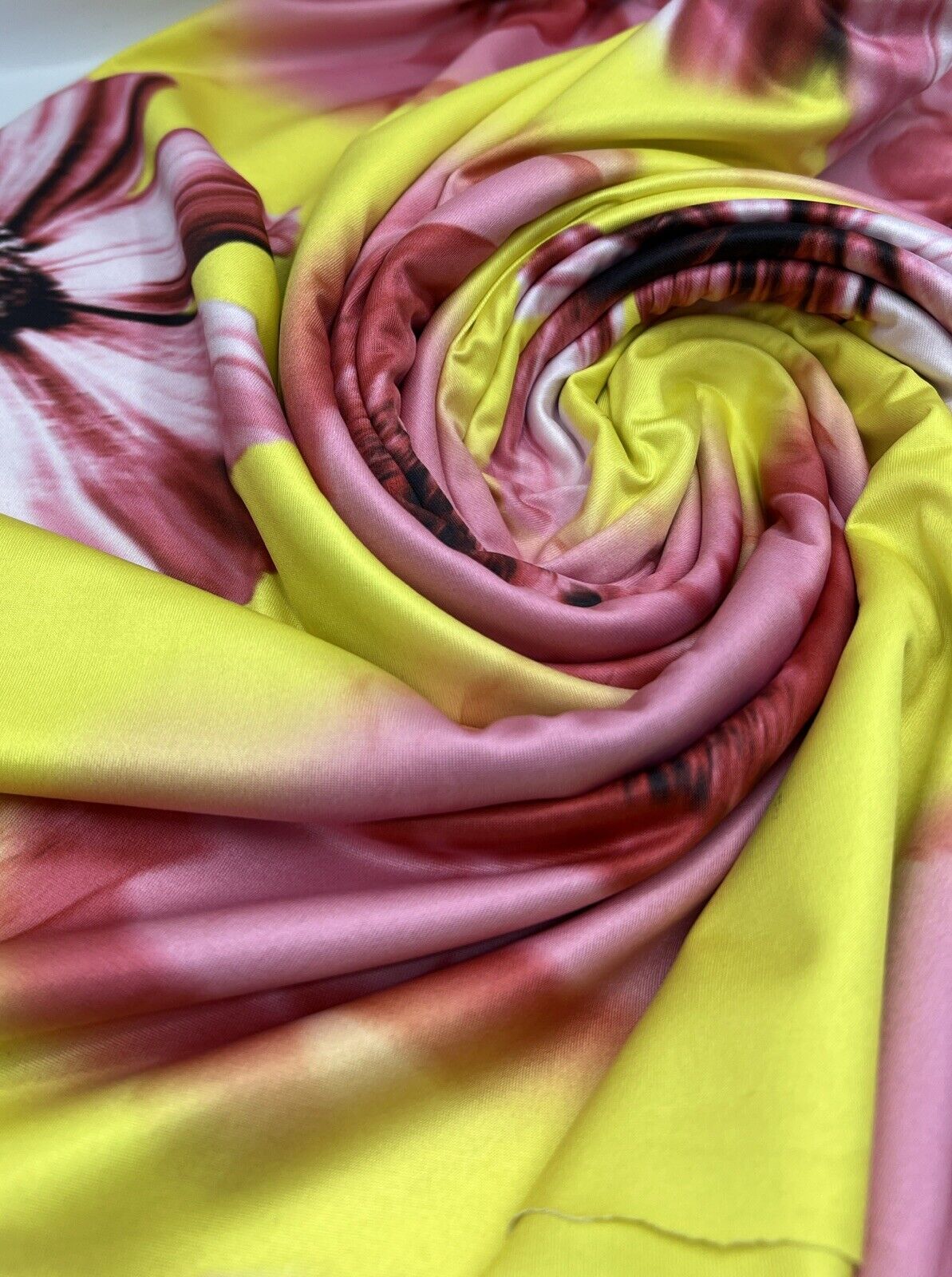 Bright Yellow Floral Print Soft Touch Stretch Fabrics