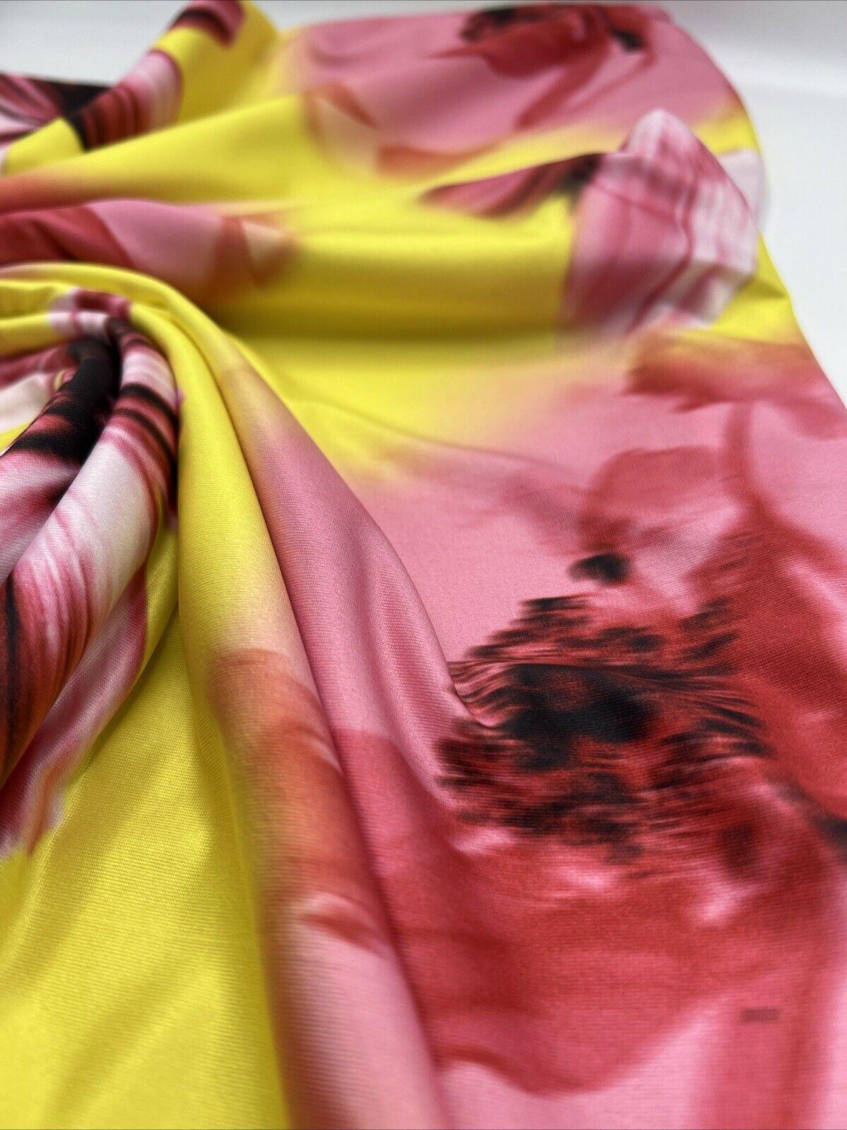 Bright Yellow Floral Print Soft Touch Stretch Fabrics