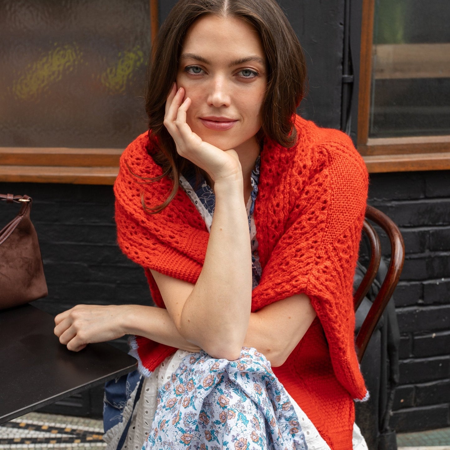 Brigit Pointelle Stitch Balloon Sleeve Cardigan - Orange