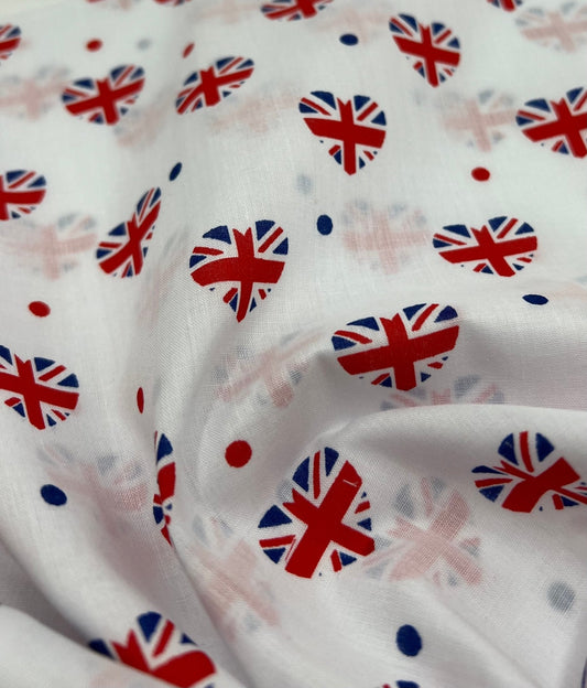 British Hearts Printed Polycotton 90 GSM 80/20 44 Inch Non Stretch
