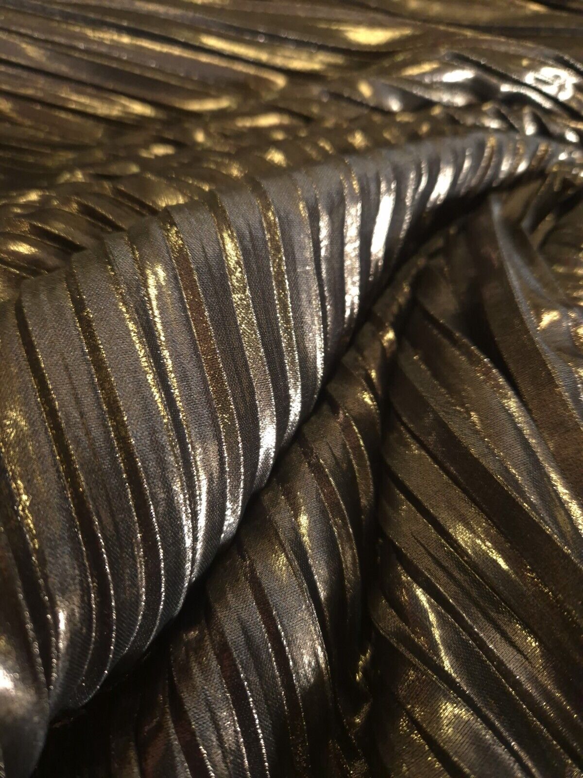 Bronze Metallic Plisse Pleated Stretch Fabric